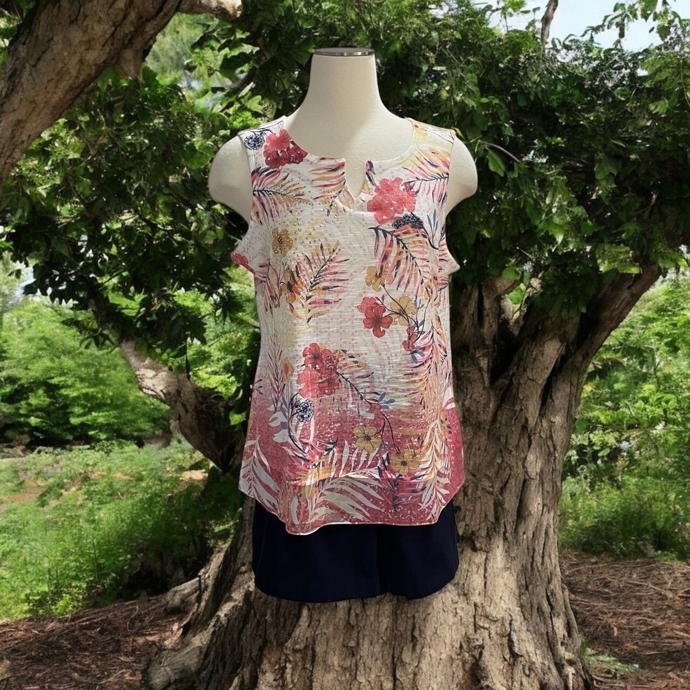 Christopher And Banks Floral Embellished Tank Land N Sea Navy‎ Shorts Summer Set
